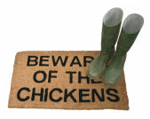 Beware of the chickens door mat with wellies
