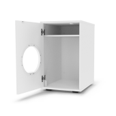 Indoor cat house furniture with door open