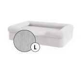 Large bolster dog bed corduroy cover in pebble grey shade by Omlet.