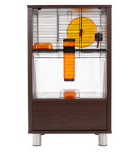 Walnut Style Qute Gerbil and Hamster Cage with Storage