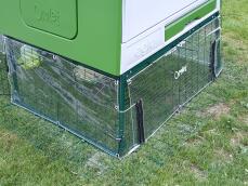 Green Eglu Cube large chicken coop and run with clear covers