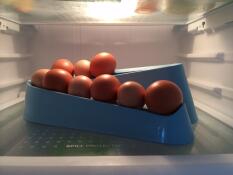 An egg ramp inside the fridge.
