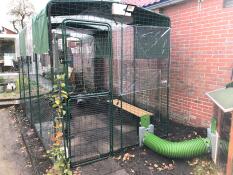 Omlet walk in rabbit run attached to rabbit hutch with Omlet Zippi tunnel