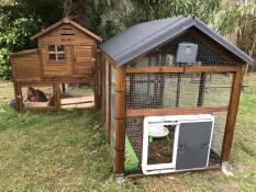 Automatic door on wooden hen house