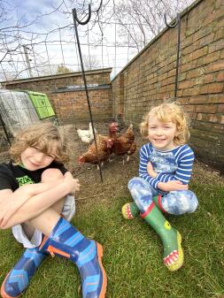 Boys and their chickens!