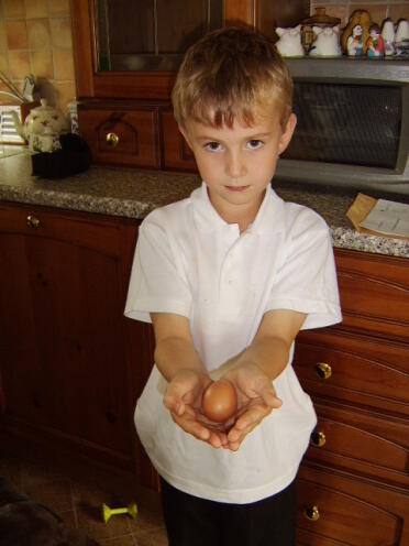 Jack looking pleased with our first egg