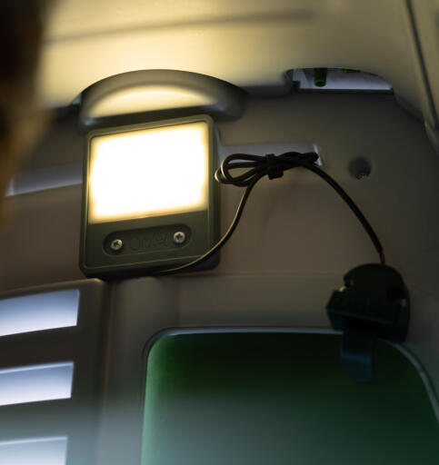 Detail of the compatible coop light inside the coop
