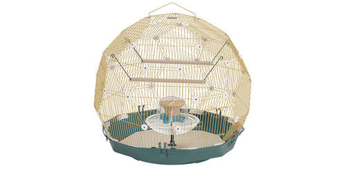 Omlet Geo bird cage with Gold cage and teal base