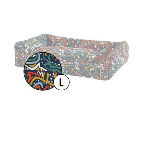 Large nest dog bed cover in zoomies print by Omlet.