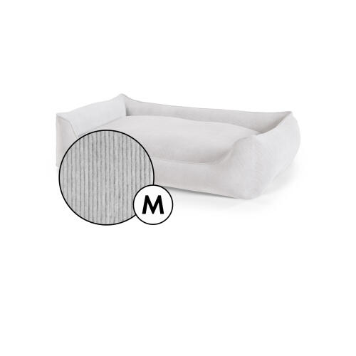 Medium nest dog bed corduroy cover in pebble grey shade by Omlet.