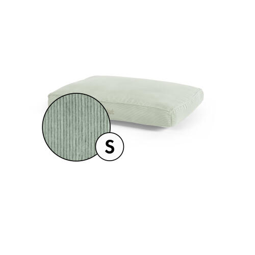 Small cushion dog bed corduroy cover in moss green shade by Omlet.