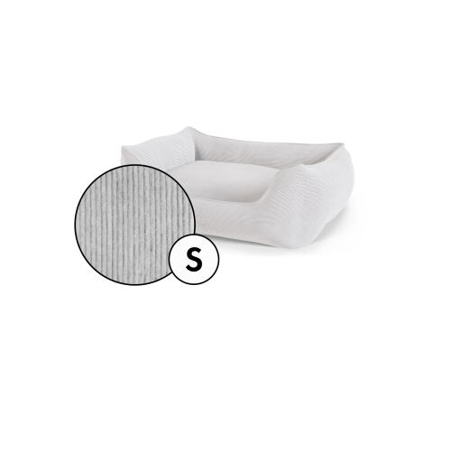 Small nest dog bed corduroy cover in pebble grey shade by Omlet.