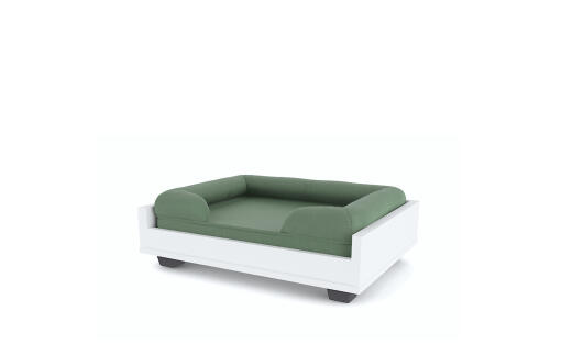 A green memory foam bolster bed on a Fido sofa, size 24