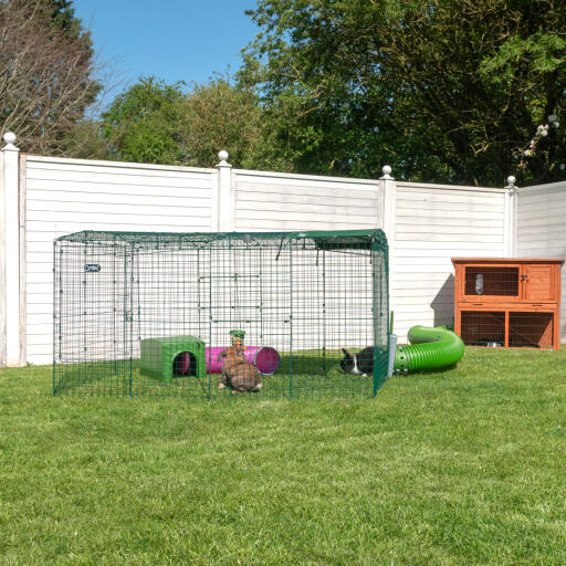 Hands-Free Rabbit Transfers! Connect your hutch to a Zippi Run and give your pet bunnies 24/7 access to a large, secure play space.