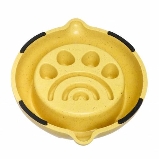 Bamboo bowl dog feeder in yellow