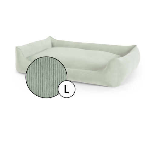 Large nest dog bed corduroy cover in moss green shade by Omlet.