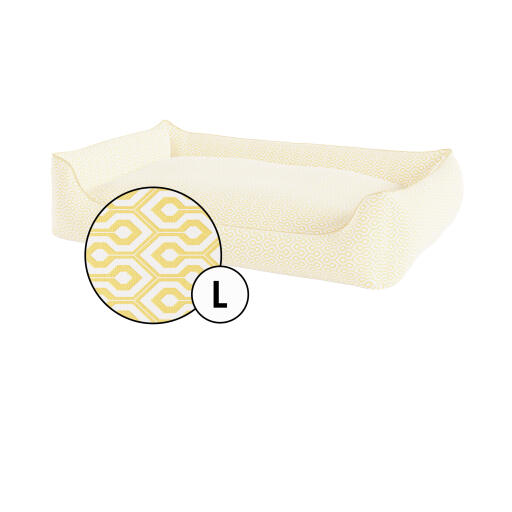 Large nest dog bed cover in honeycomb pollen print by Omlet.