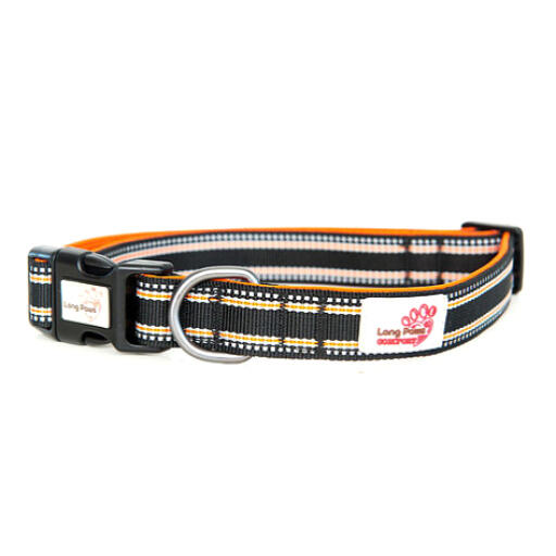 Long paws comfort padded dog collar black & orange