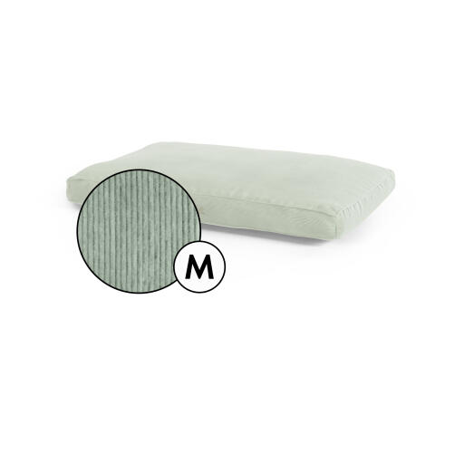 Medium cushion dog bed corduroy cover in moss green shade by Omlet.
