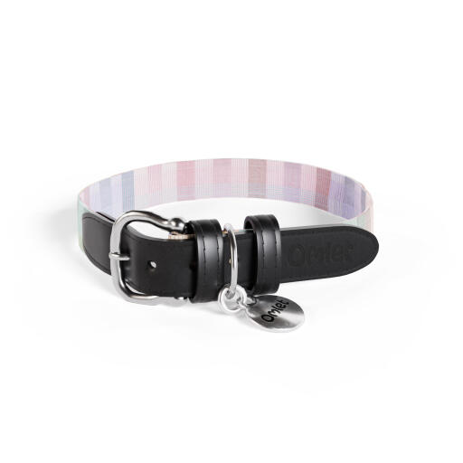 Medium dog collar in multicoloured prism kaleidoscope print by Omlet.
