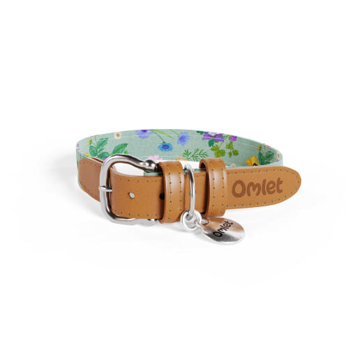 Small dog collar in green and multicoloured floral gardenia sage print by Omlet.