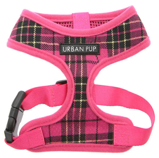 Urban pup pink tartan dog harness