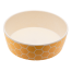 A pet bowl in yellow with a Geometric design.