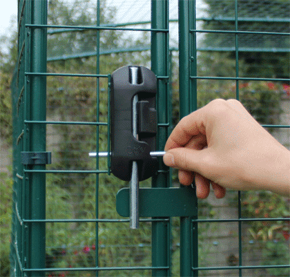 The door lock uses gravity to drop naturally into the locked position, meaning you don't have to remember to slide the bolt back across.