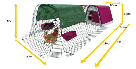 Diagram showing dimensions of Eglu Go Chicken house with run.