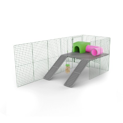 Zippi Rabbit Platforms - 3 panels with Green Shelter, Play Tunnel and Caddi Treat Holder